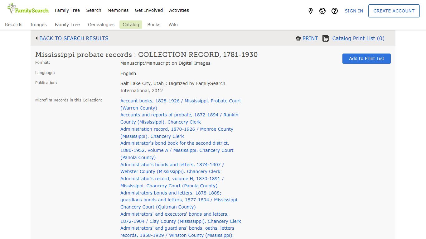 Mississippi probate records : COLLECTION RECORD, 1781-1930 - FamilySearch