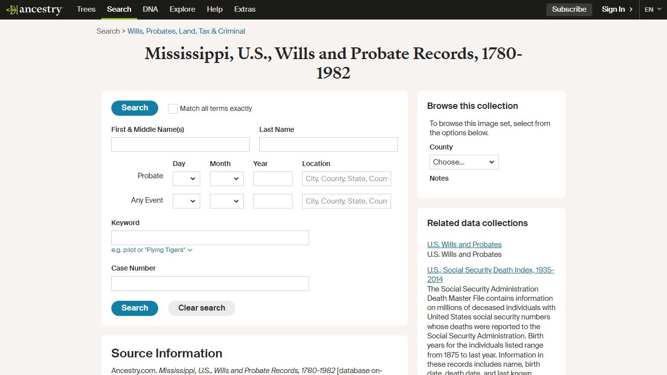 Mississippi, U.S., Wills and Probate Records, 1780-1982